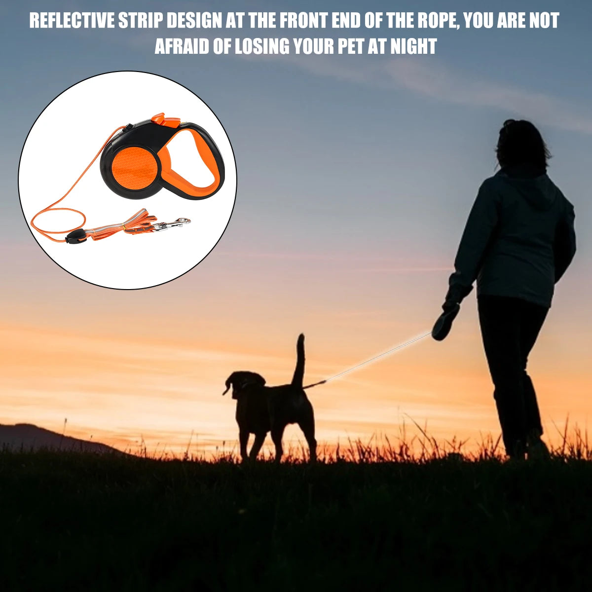Retractable Dog Leash with Reflective Tape & Non-Slip Handle