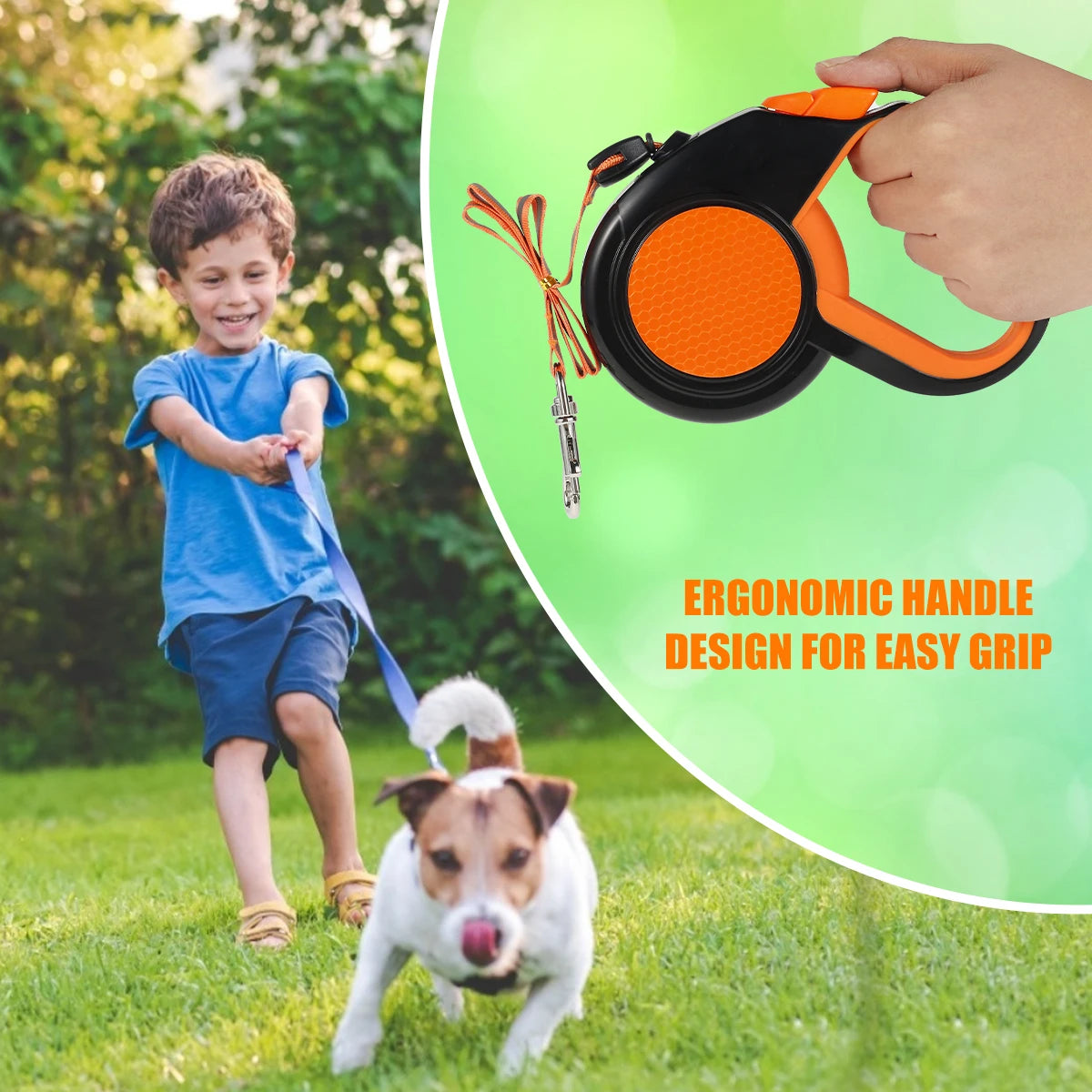 Retractable Dog Leash with Reflective Tape & Non-Slip Handle