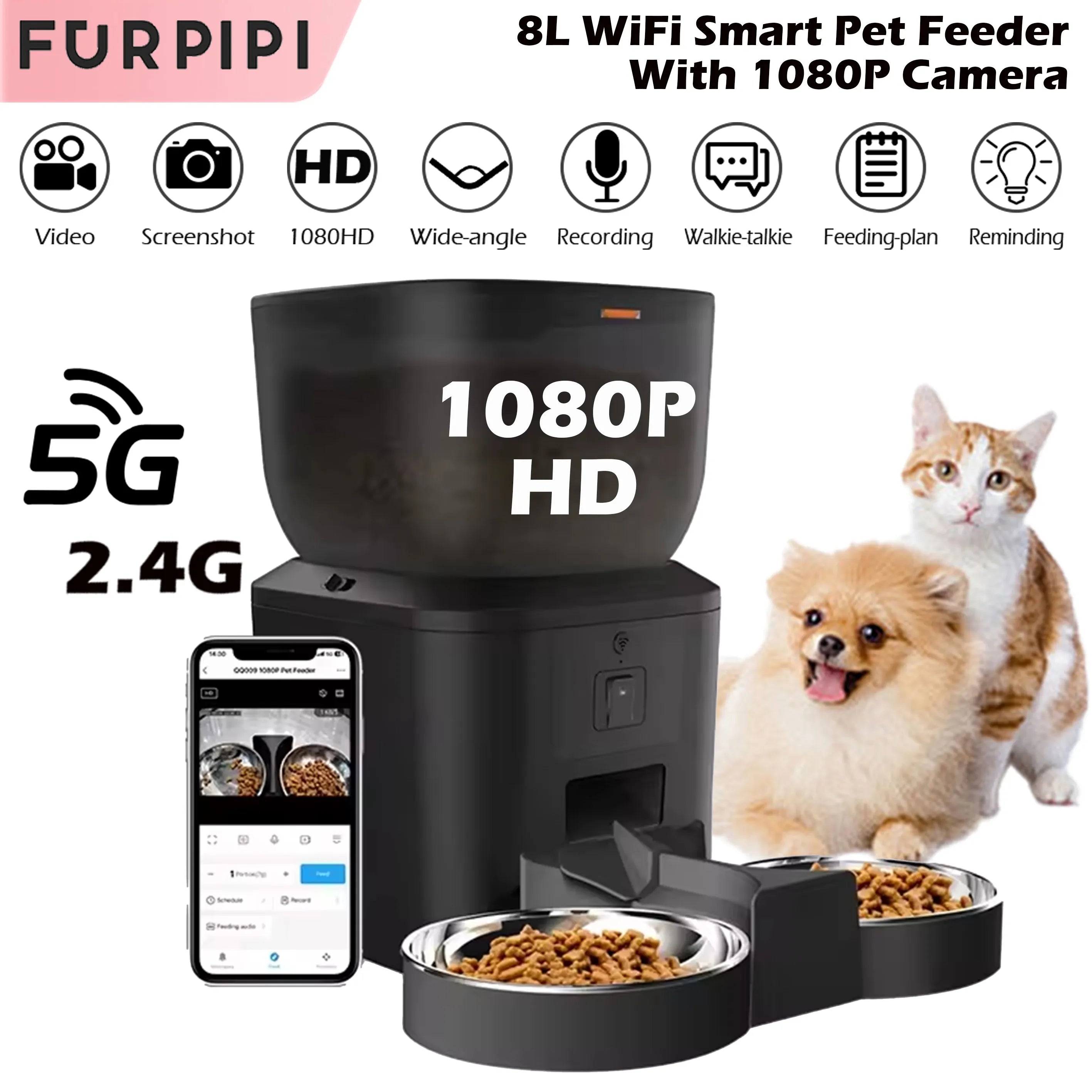 Automatic Cat Feeder with 1080p Camera & Remote Control