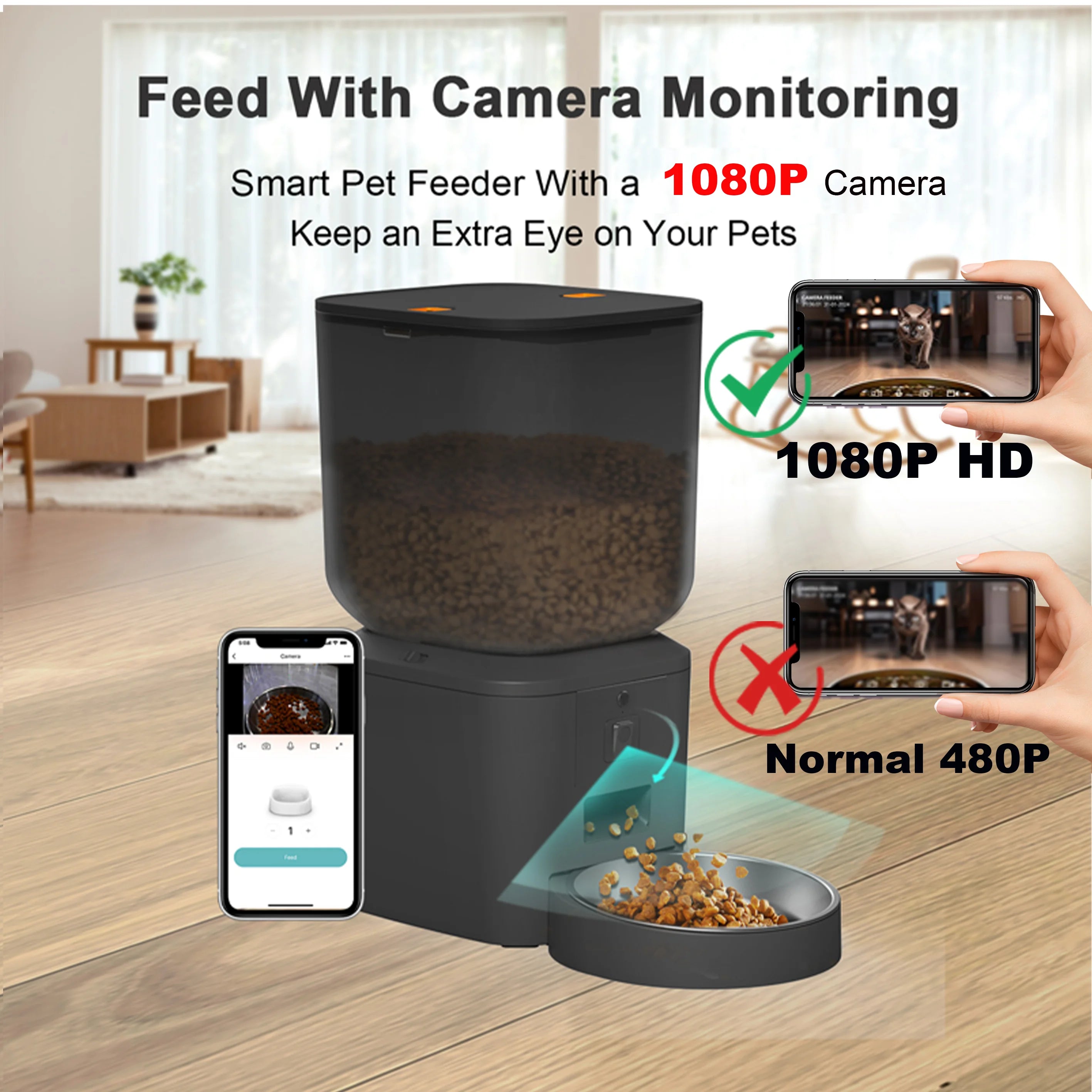 Automatic Cat Feeder with 1080p Camera & Remote Control