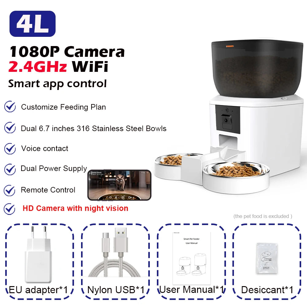 Automatic Cat Feeder with 1080p Camera & Remote Control