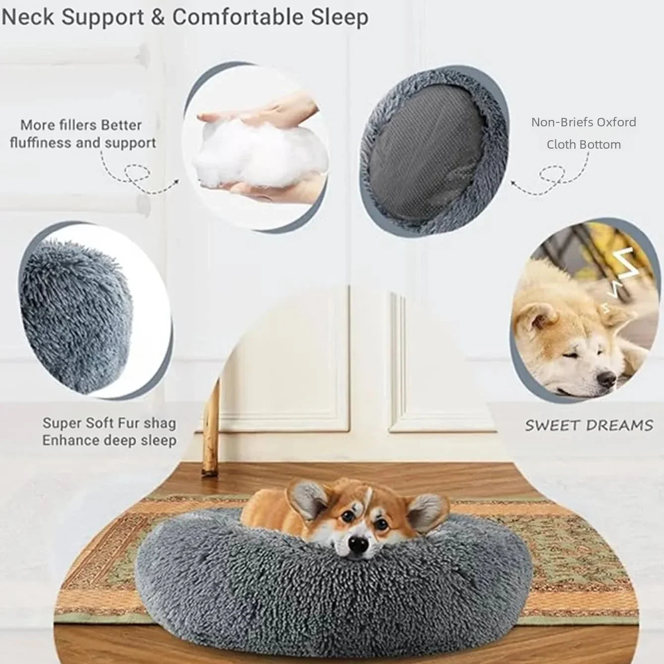 Eco-Friendly Plush Round Pet Bed for Dogs & Cats