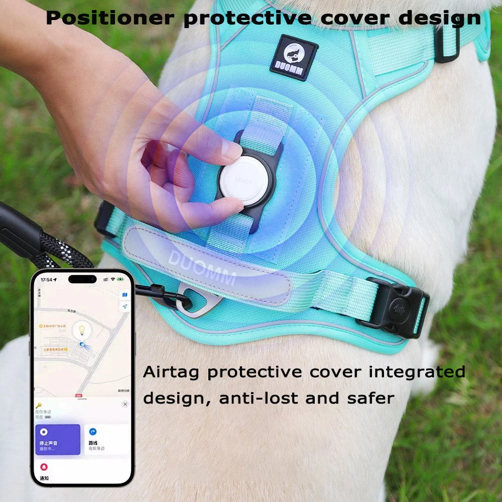 Reflective Dog Harness with Airtag Holder & Leash Set