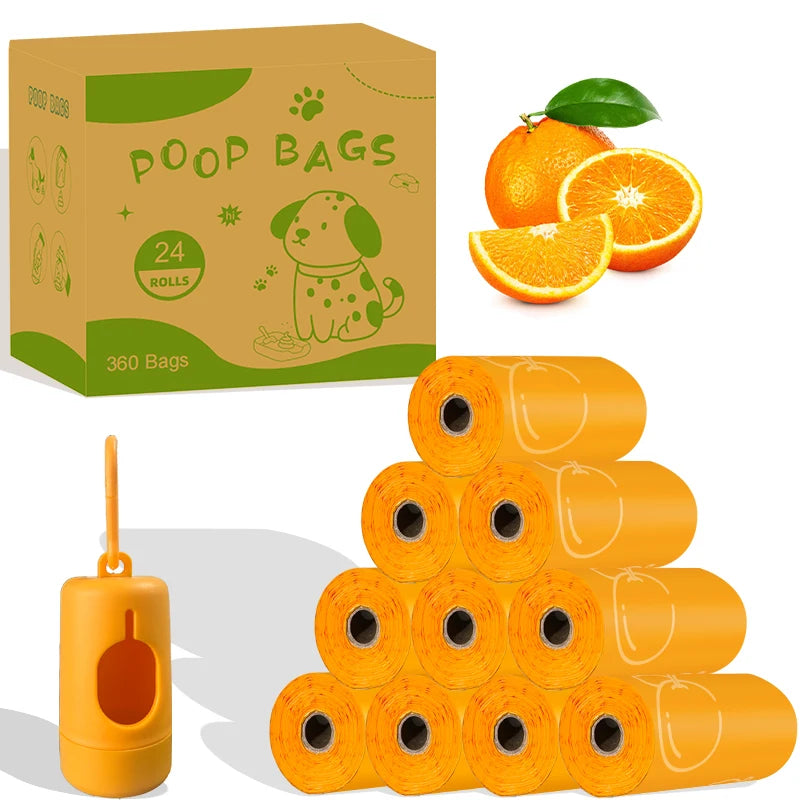 Eco-Friendly Orange-Scented Pet Poop Bags with Dispenser