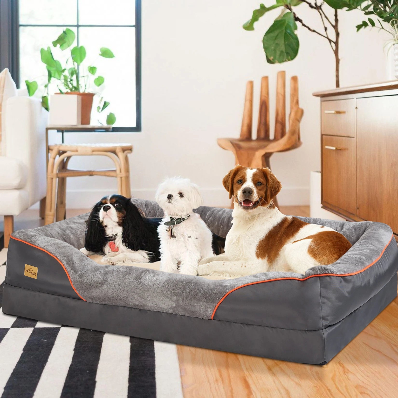 Soft Orthopedic Dog Bed with Cotton-padded Bolster