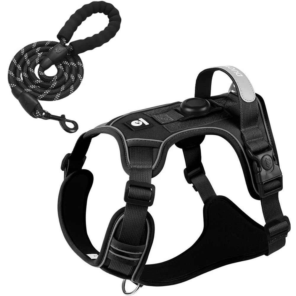 Reflective Dog Harness with Airtag Holder & Leash Set