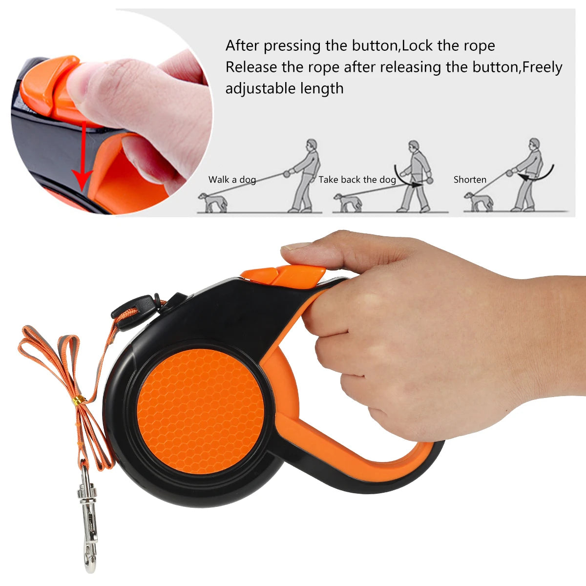 Retractable Dog Leash with Reflective Tape & Non-Slip Handle